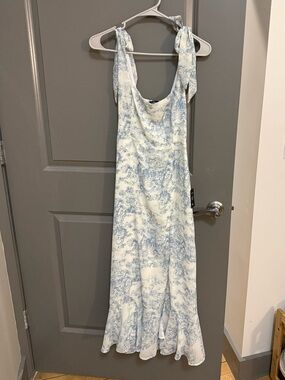 Lulu's Cream and Light Blue Toile Slip Dress